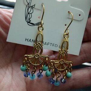 Rosebud handcrafted blue bead earrings